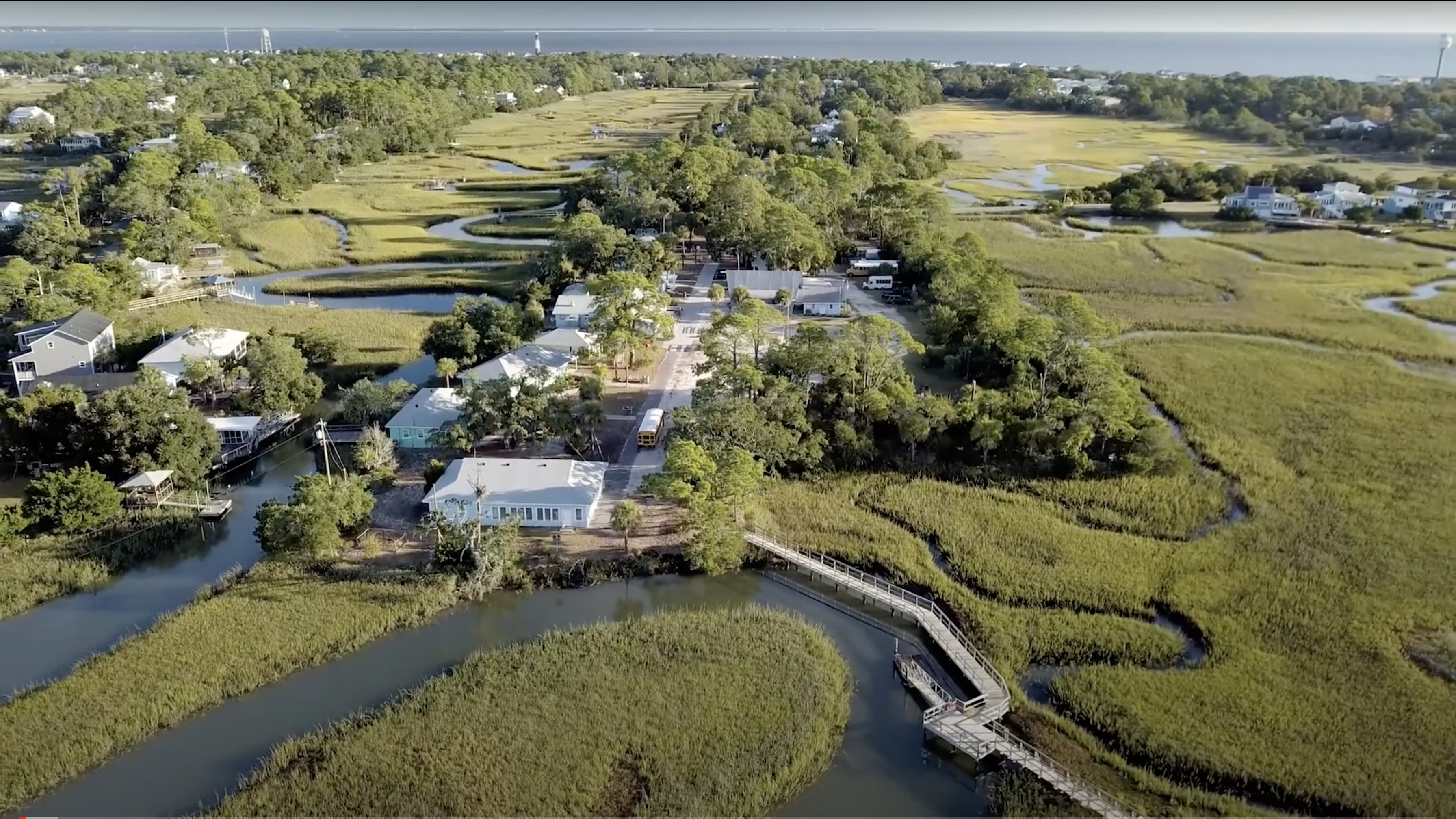 Aerial view of the Burton 4-H Center on Tybee Island and the Atlantic Ocean beyond