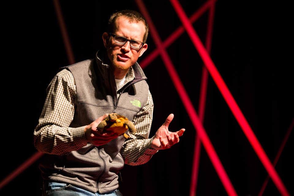 Fuhrman gives an independent TED Talk with the help of his turtle as a teaching aid