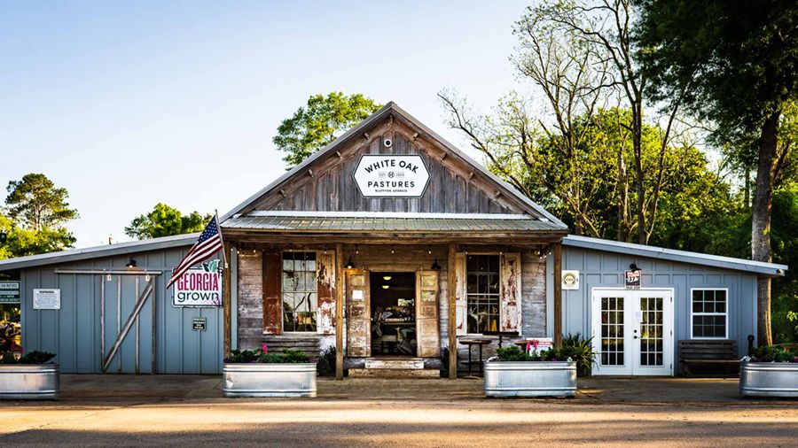 A photo of the front of the store at White Oak Pastures in Bluffton, Georgia.